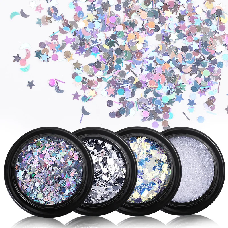 1 коробка для ногтей звезда луна белая симфония Тонкий блестящий лазер