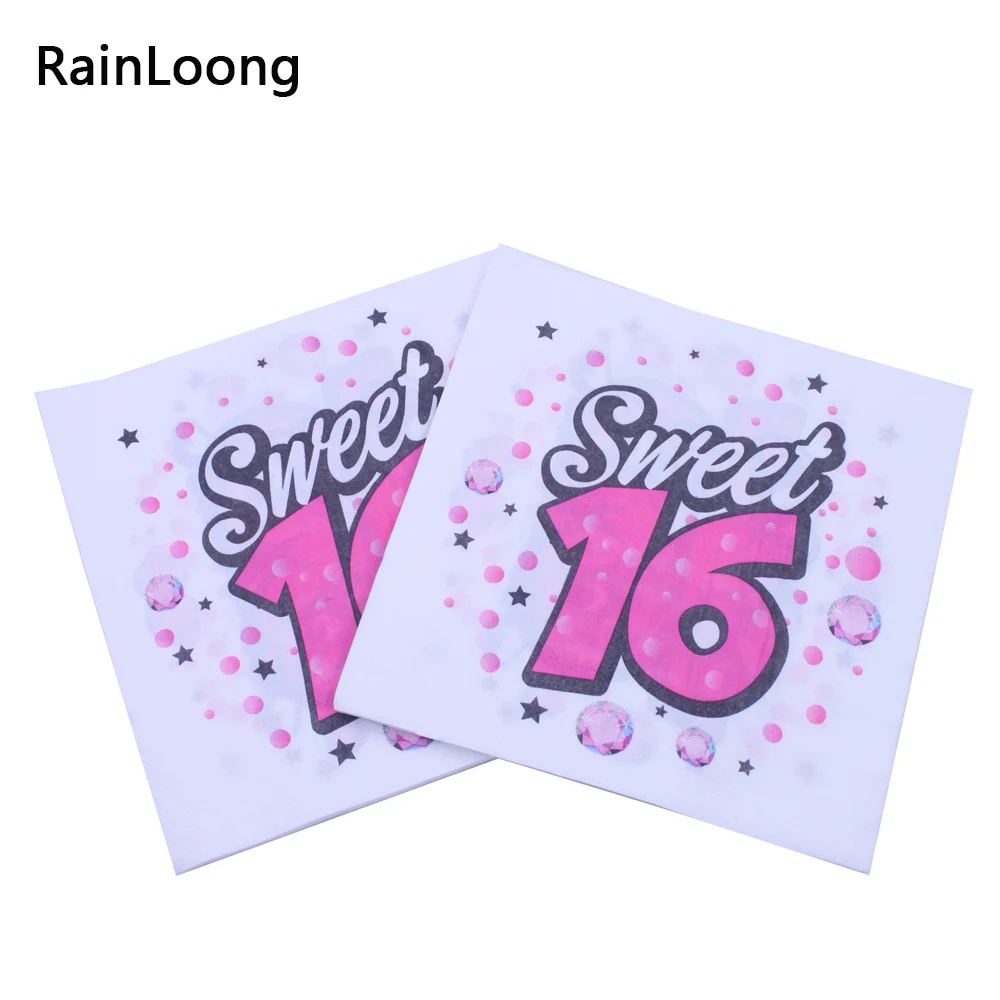 

[RainLoong] Happy Birthday Sweet 16 салфетка для вечерние ткани украшение для салфеток Декор салфетки 33*33 см, 1 шт. в упаковке (20 шт./упак.)