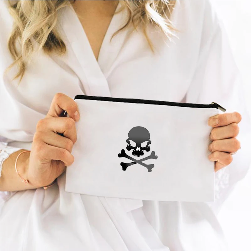 

Skeleton Skull Cosmetic Bag for Makeup Mini Women's Travel Make Up Handbags Storage Organizer Kawaii Free Shipping Bags Pouch