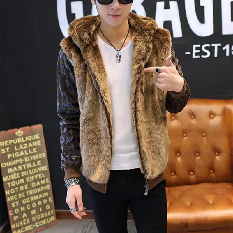 Мужская зимняя куртка с капюшоном из искусственного меха в рубчик | одежда