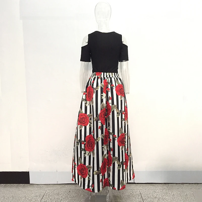 Летние женские длинные юбки-макси черные сексуальные топы Модный комплект из