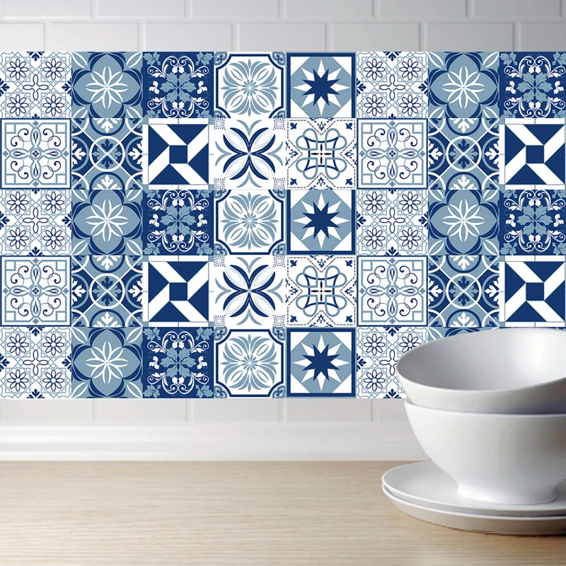 

Modern Mediterranean Design Self-adhesive Kitchen Tiles Wall Stickers,Nordic Art Decal DIY Home Decor Waterproof Bathroom Sticke