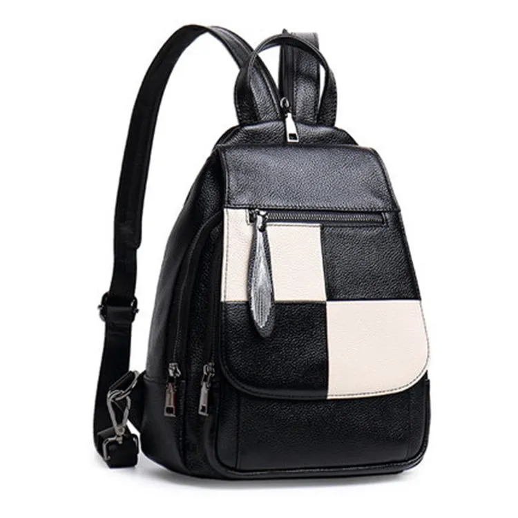 

2021 New Leather Women's Contrast Color Backpack Star Same Style Backpack Riding Backpack