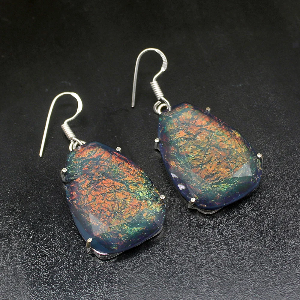 

Gemstonefactory Big Promotion Unique 925 Silver Gorgeous Dichroic Glass New Women Ladies Gifts Dangle Drop Earrings 20211919