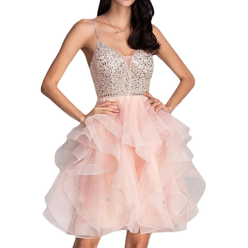 

Luxury Evening Dresses Short Woman Skirt 2021 Sequins Robe De Soir Parties Girl Short Dress Beach Skirt Hi Shy Bridal