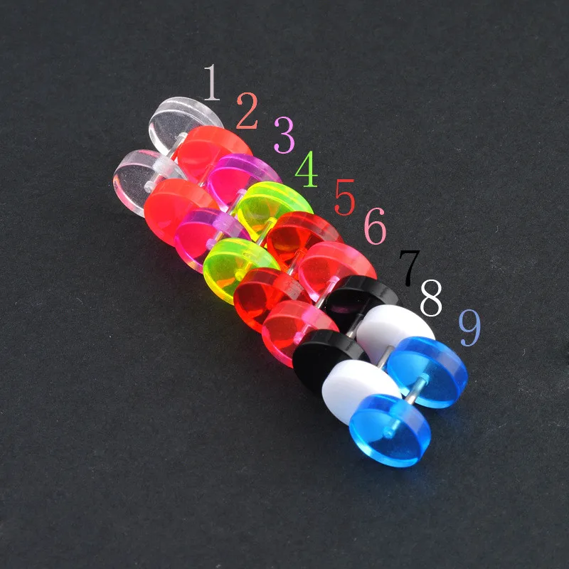 

Small Round 1PC Fashion Acrylic Ear Studs Earrings Punk Barbell Ear Plugs Piercing Jewelry For Men Women