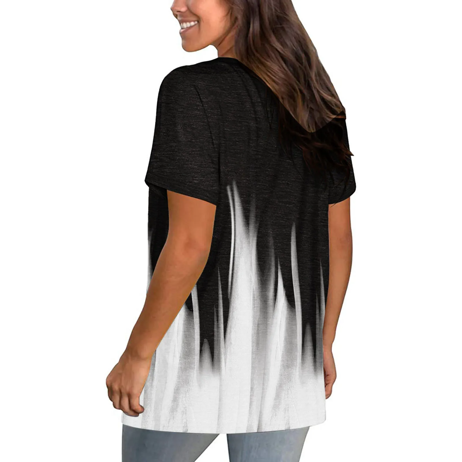 Футболка женская оверсайз с V-образным вырезом повседневный топ 3d градиентом