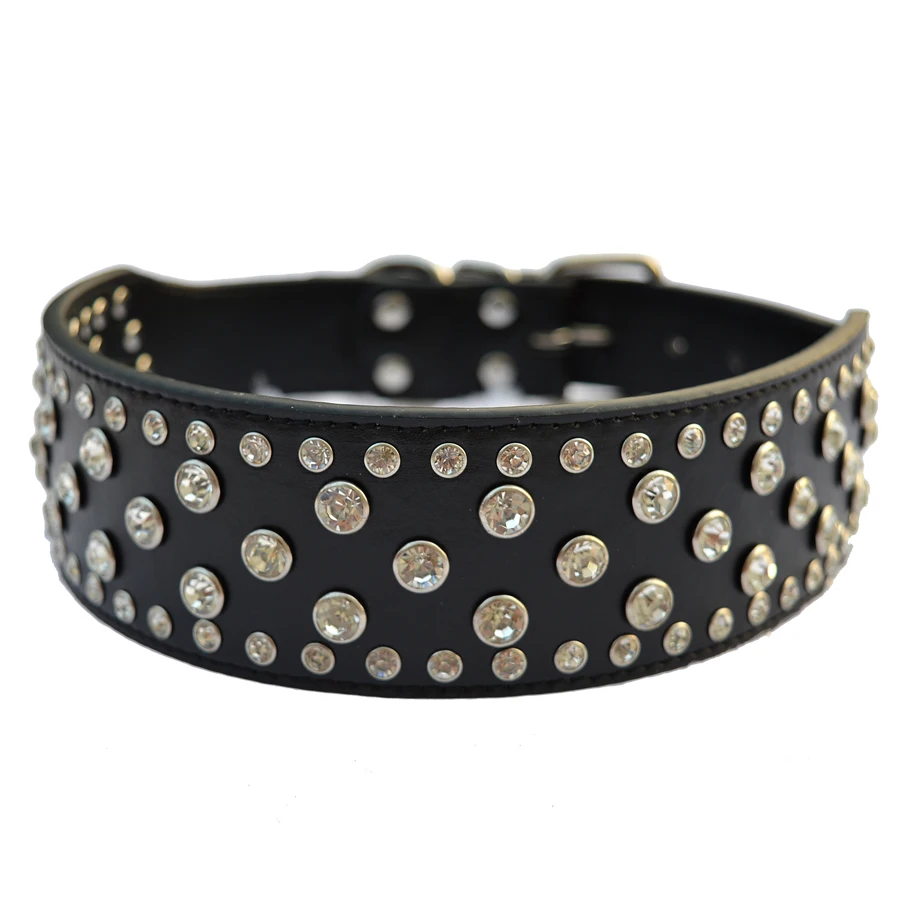 Горный хрусталь Ошейник 2 дюймов широкий кожаный ошейник для больших собак
