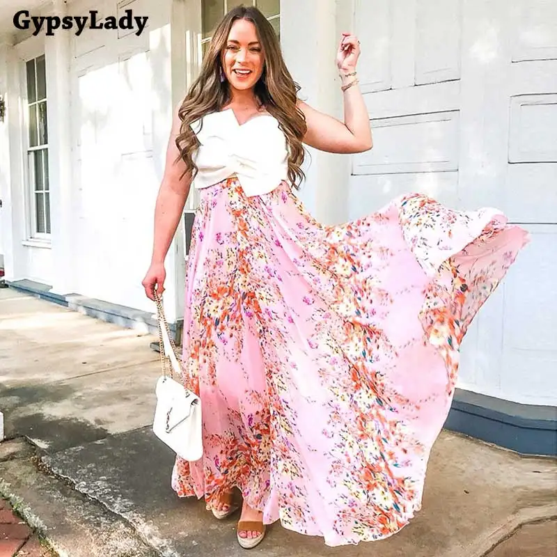 GypsyLady All Bloom Chiffon Maxi Skirt In Pink Floaty Plus Size Women Summer Floral Vibes Long Skirts Womens Faldas |