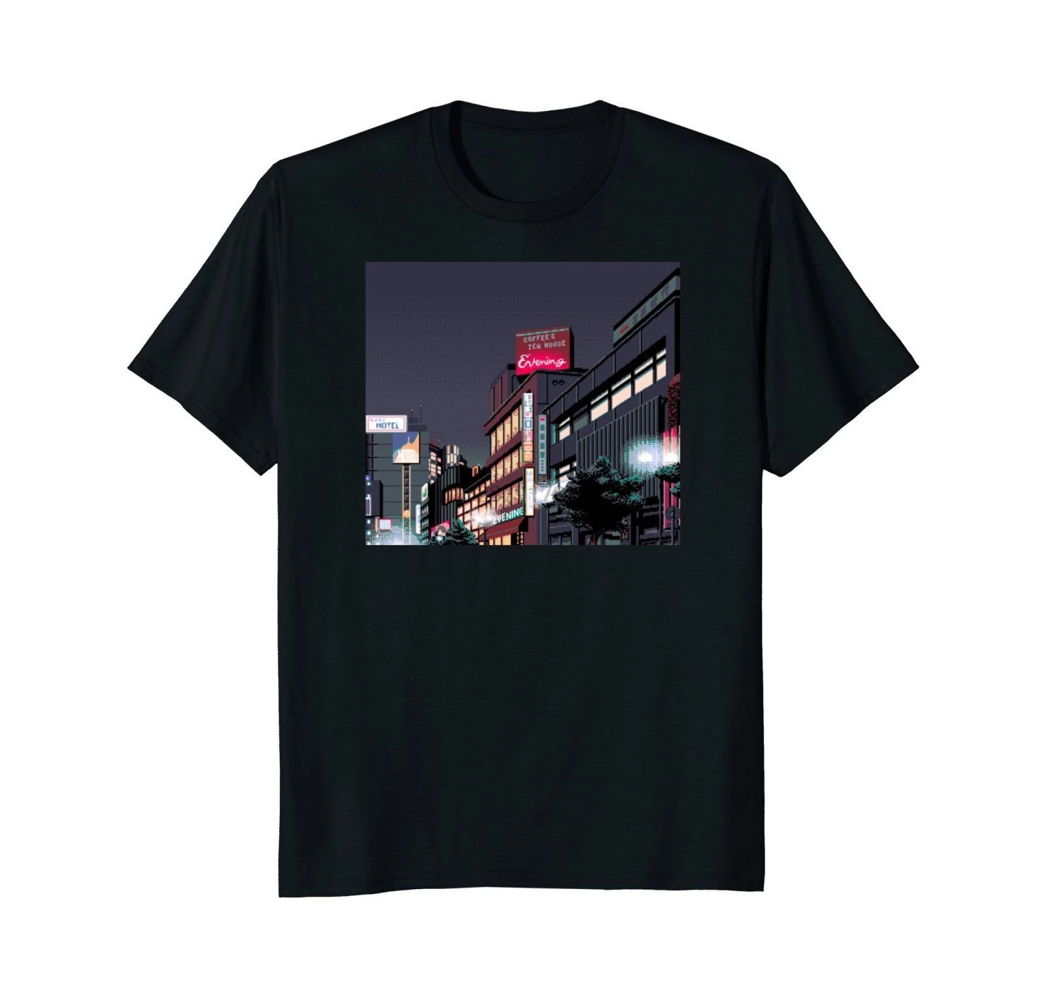 Tokyo Japan Night Neon Signs City 8 бит футболка с изображением пикселя Молодежные футболки