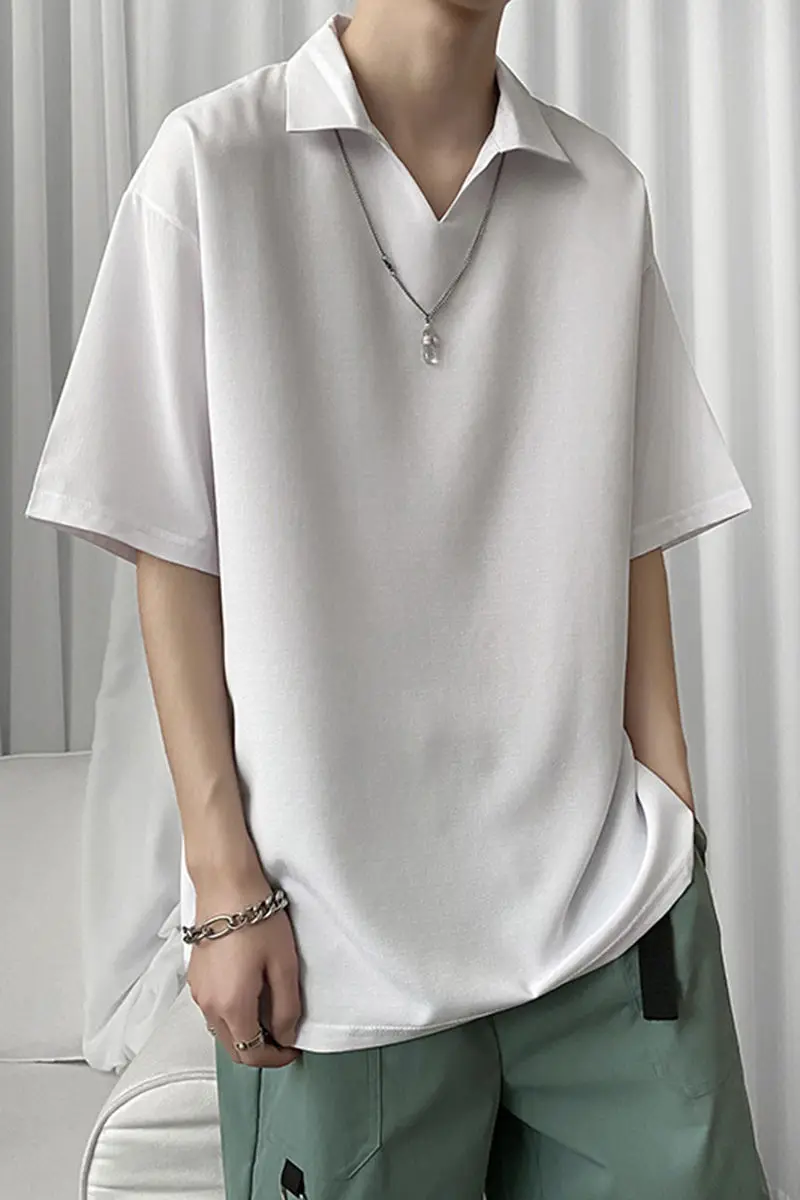 

2020 Summer New Youth Popular Solid Color Loose Korean Version Lapel Short Sleeve T-shirt Fashion Casual Pullover M-3XL