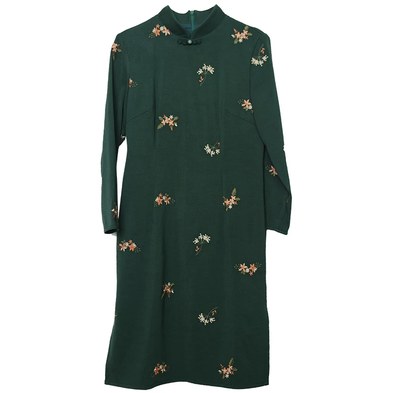 

CYNTHIA Women Chesongsam Female Vintage Chinese-style Mandarin Collar Long-sleeve Embroidery Qipao Dresses Autumn Spring 20QDC-2