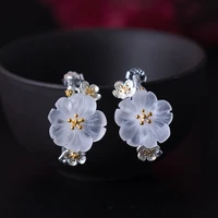 genuine 100 925 sterling silver beautiful crystal plum earrings women chinese antique flower design boutique jewelry wedding