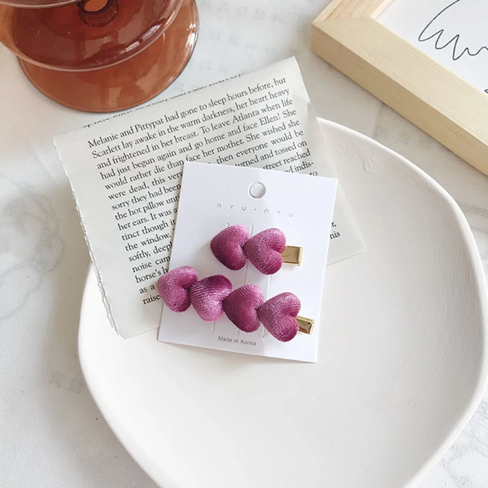 Женские бархатные заколки в форме сердца Винтажные для волос 2 шт. корейская мода