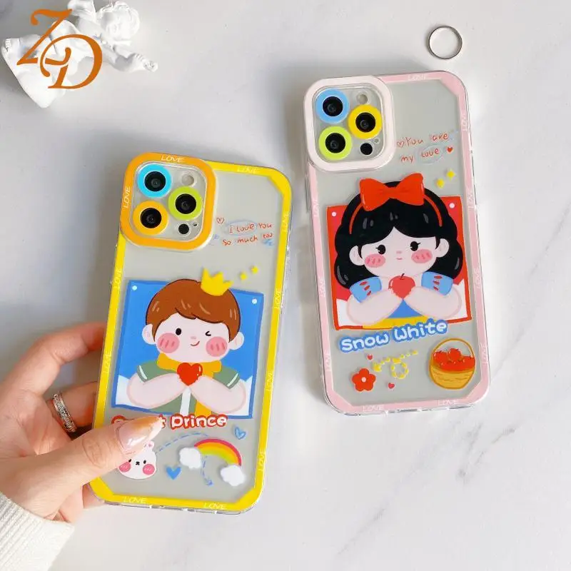 

Cartoon Couples Phone Case For iPhone 13 12 11 Pro Max Se 2020 X Xs Max Xr 7 8 Plus Prince Princess Lens Protection Phone Cover