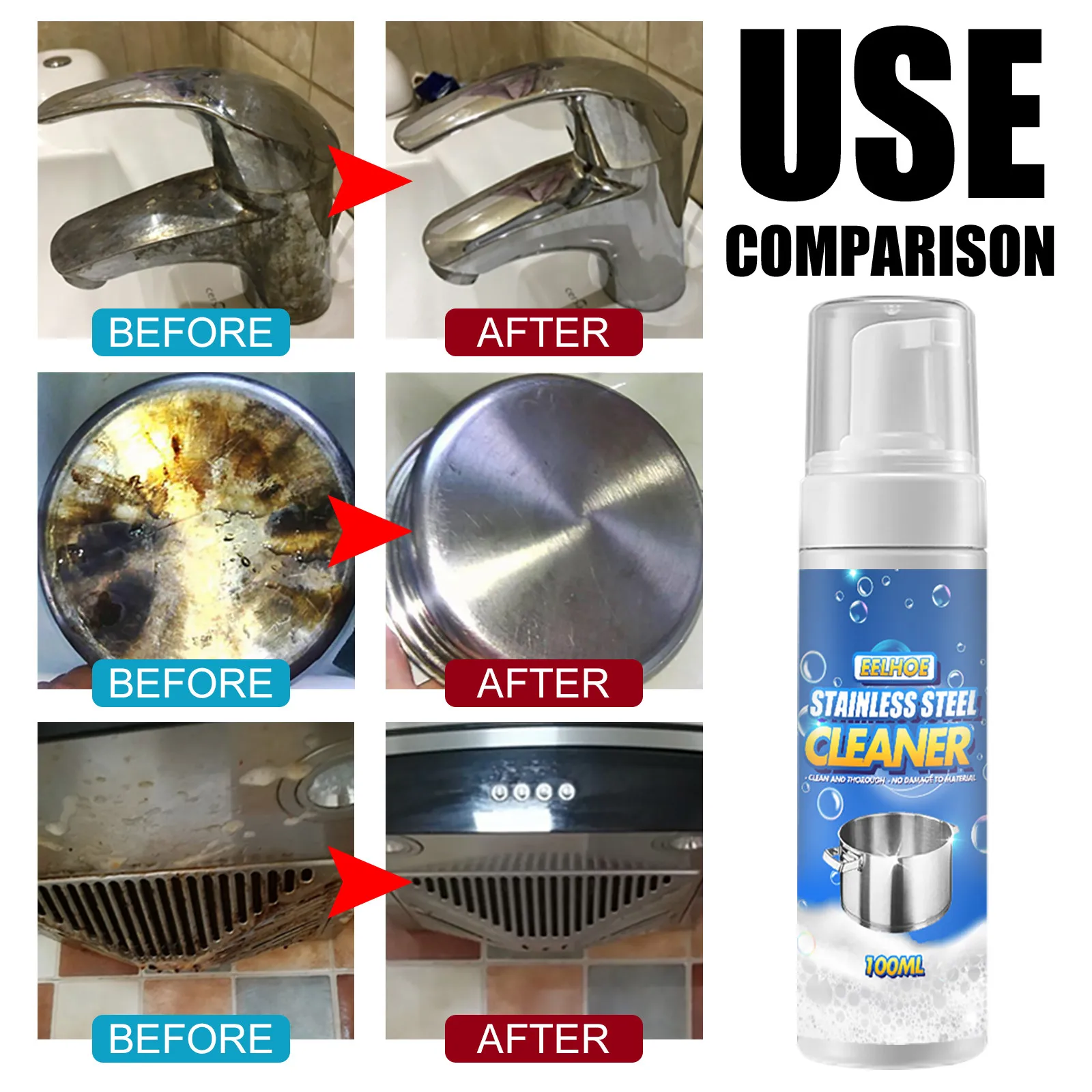 Многофункциональное средство для уборки кухни и дезодорирования 100 мл / 30 мл, нержавеющая сталь, очищающее средство для дома от жира и общего назначения.