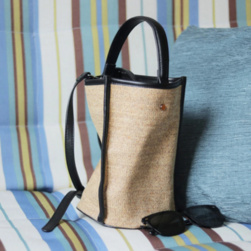 

2021 соломенные плетеные сумки-ведра для женщин, повседневные сумки через плечо, кожаная женская сумочка с ручками, Дамский клатч, кошелек, же...