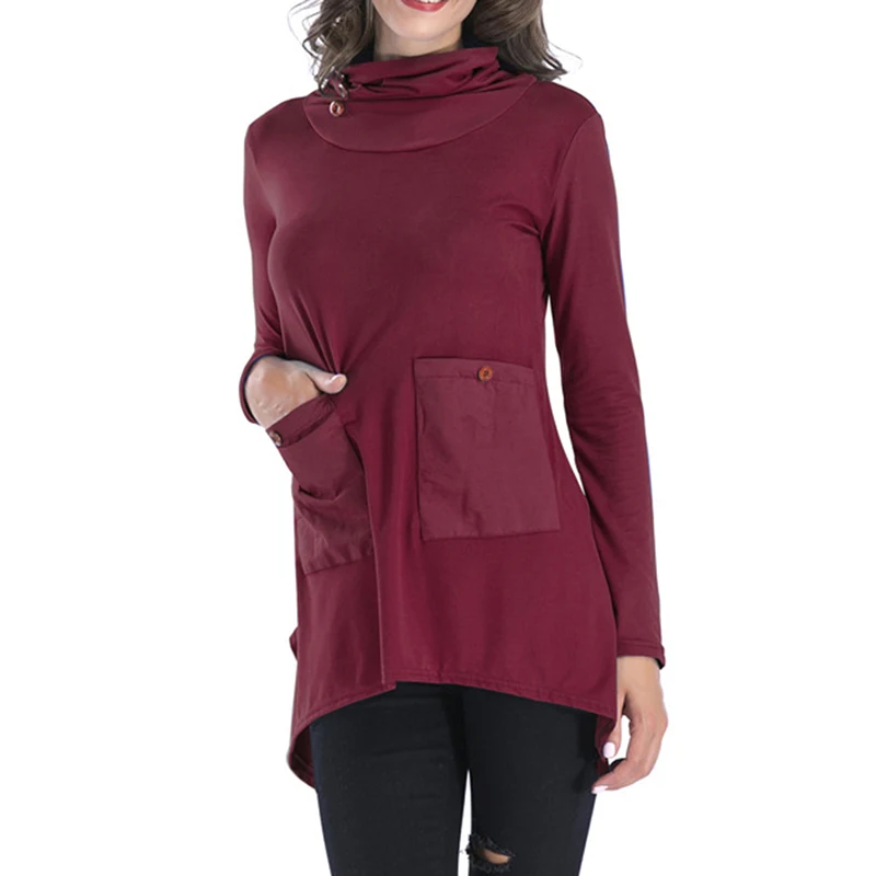 Свободная Длинная толстовка с длинным рукавом и высоким воротником женская