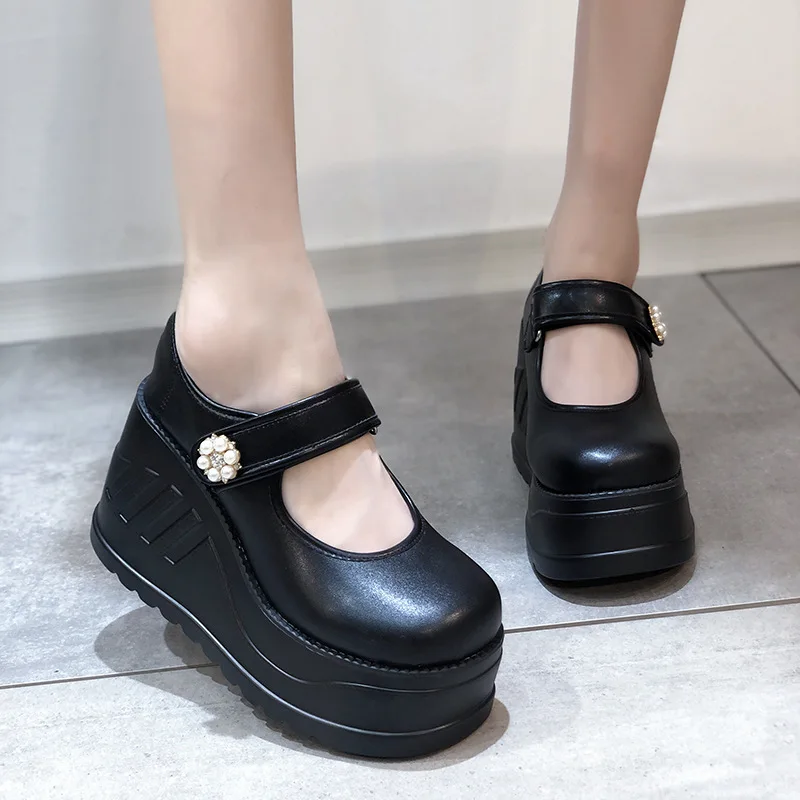 

Женские туфли мэри джейн на платформе, ботильоны на высоком каблуке, Женская обувь в британском стиле ретро, маленькие кожаные туфли, женска...
