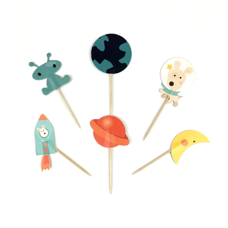 Космическая серия Toppers Planet UFO Rocket Moon Cake Topper Dessert Decoration с днем рождения вечерние
