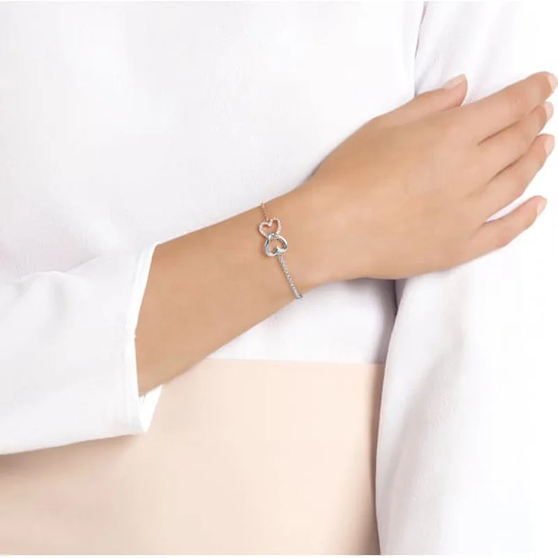 

Fashion Charm Pure 925 Silver Original 1:1 Copy, Romantic Double Love Fashion Fashion Bracelet Female Luxury Jewelry Gifts