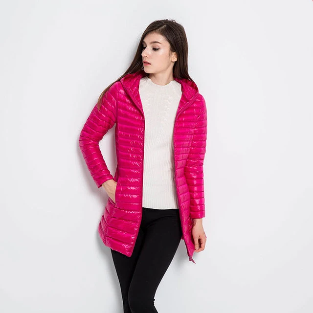 Rose Red Зимняя ультра легкая Длинная женская пуховая куртка плюс размер 4XL утиный пуховик куртка тонкая парка с капюшоном Женская пуховая куртка теплое пальто - Цвет: Rose Red