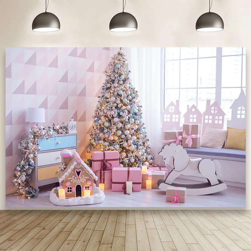 Tel&oacute;n de fondo para fotograf&iacute;a de invierno y Navidad, 80x120cm, regalos de &aacute;rbol de Navidad rosa, tel&oacute;n de fondo para fiesta, accesorios de fotograf&iacute;a para ni&ntilde;os-0