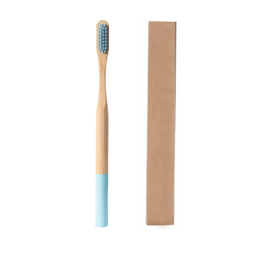 light blue with box Экологически чистая Радужная бамбуковая зубная щетка с ручкой, многоцветная натуральная щетка, Бамбуковая биоразлагаемая зубная щетка с мягкой щетиной - Цвет: light blue with box
