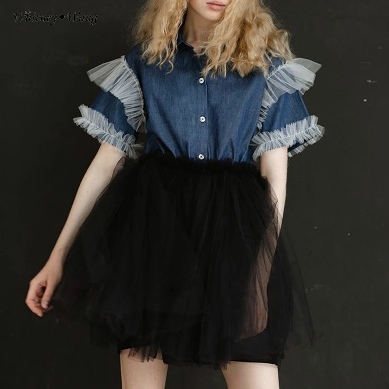 Женская Джинсовая Рубашка WHITNEY WANG бальное платье лоскутного покроя в уличном