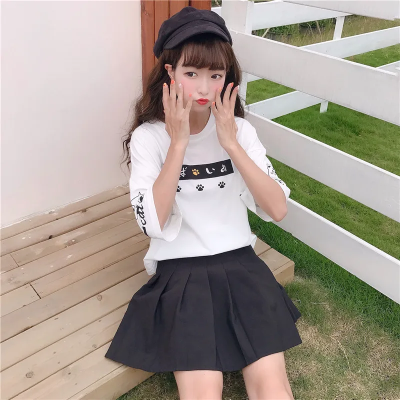 Японские Топы Ulzzang мягкая Необычная футболка с круглым вырезом и коротким