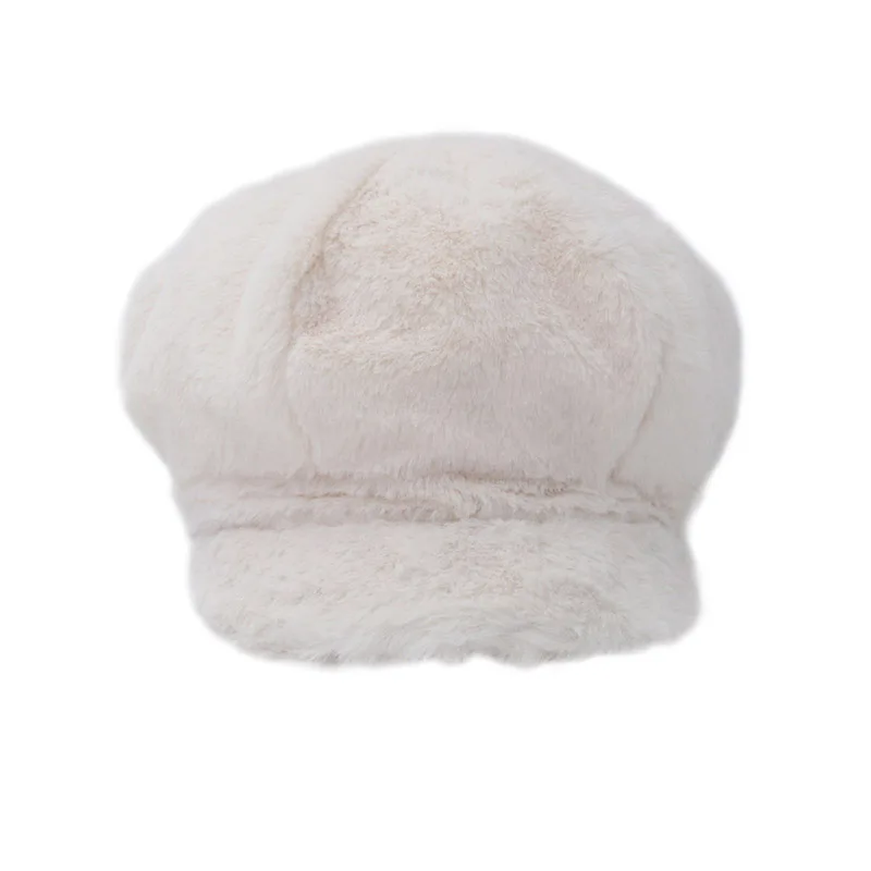 Осенне зимняя белая шапка для женщин однотонная восьмиугольная кепка газетчика