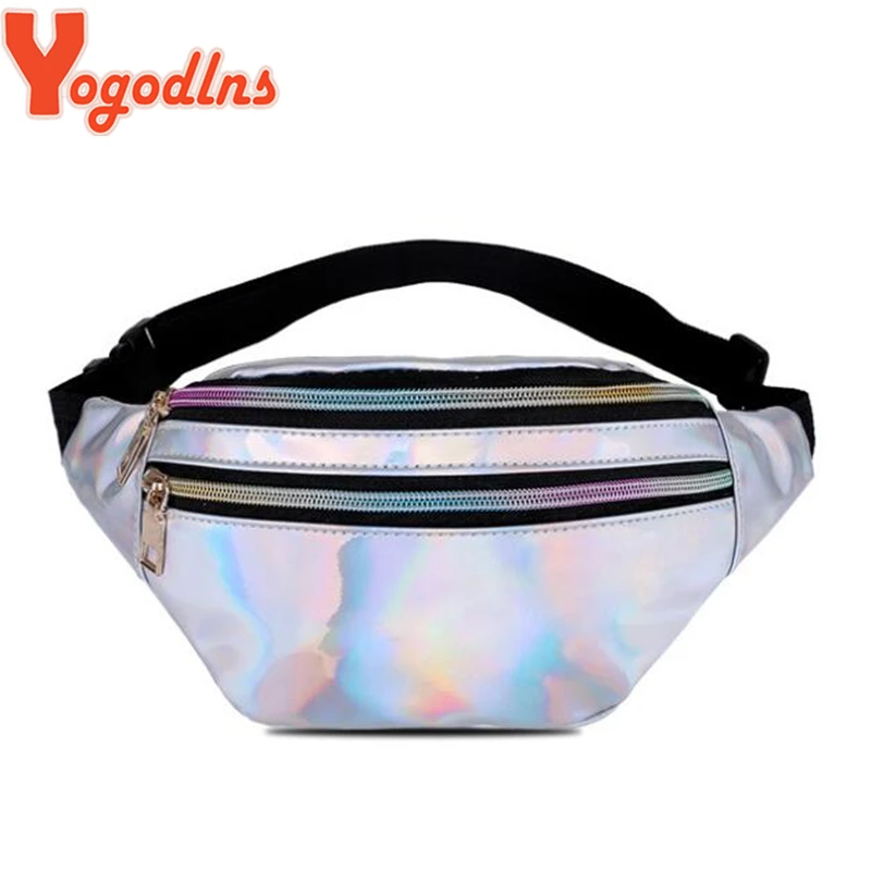 Yogodlns Fashion Glossy Laser Pack with Adjustable Strap Women Sports Crossbody Bag Double Zipper Purse for Girl |