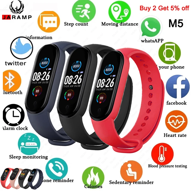 

JARAMP M5 Smart Watch Smart Band Sport Fitness Tracker Pedometer Heart Rate Blood Pressure Monitor Bluetooth Bracelet Men Women