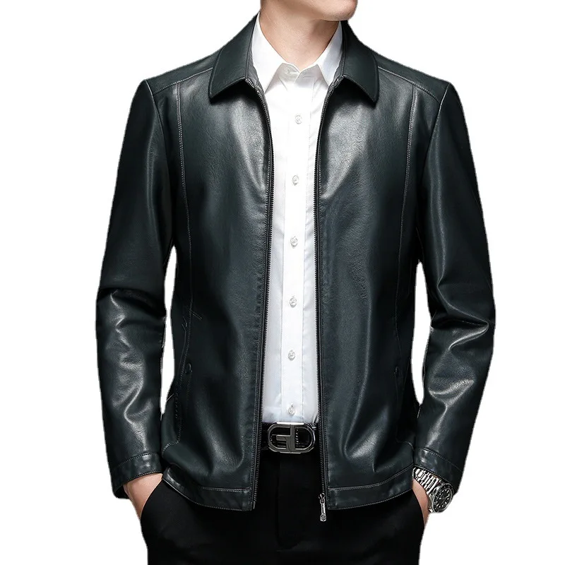 

Мужская кожаная куртка с лацканами, размеры до 4XL