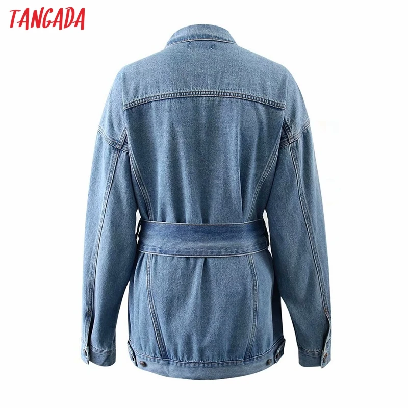 

Tangada Women Oversized Denim Coats Jacket with Slash Long Sleeves Pocket 2021 Ladies Elegant Autumn Winter Coat 3T05