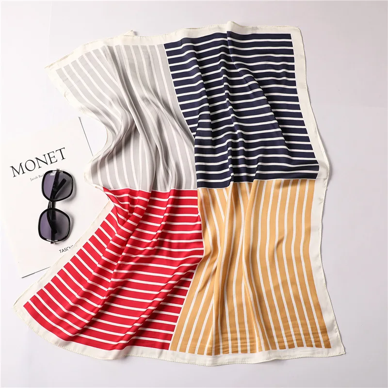 

Ruicesstai Gestreepte Zijden Sjaal Vrouwen Mode Patchwork Geometrische Sjaals Vierkante Dame Halsdoek 2020 Zomer Nieuwe Haar