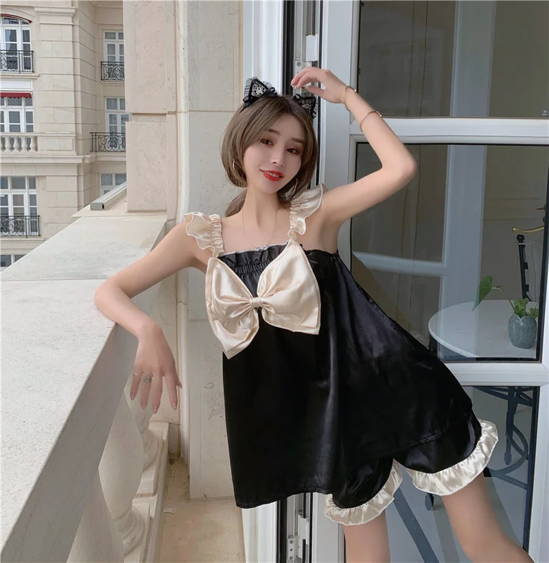 Милая девушка 2021 модная Пижама на бретельках в Корейском стиле из двух частей -