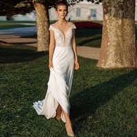 charming sheer neck boho wedding dress simple cap sleeves chiffon beach bride dress plus size bridal gown customized