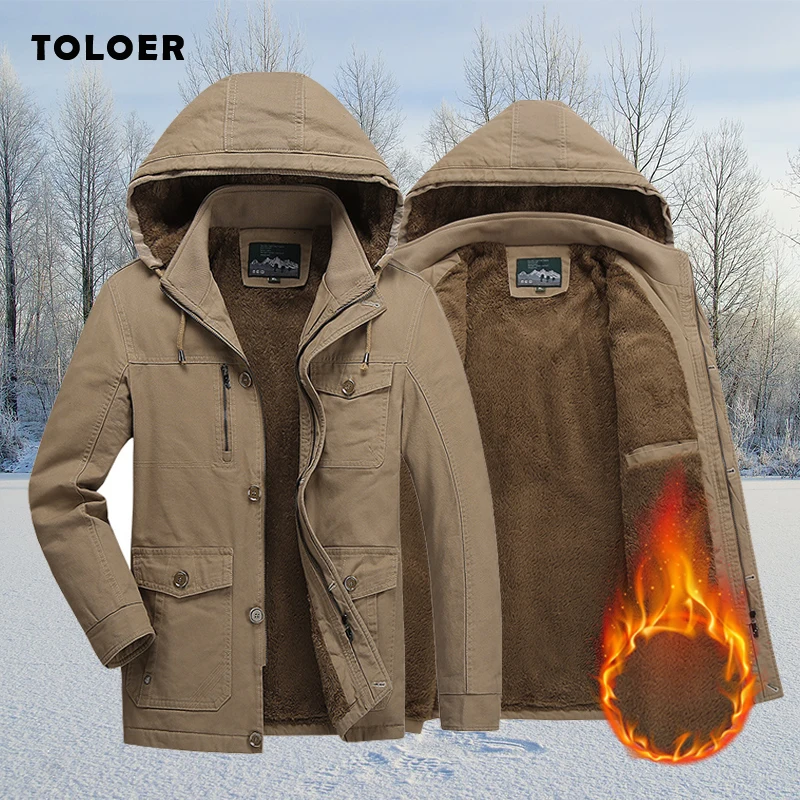 Мужская зимняя куртка на флисовой хлопковой подкладке со съемной шапкой