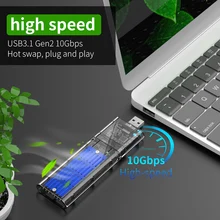 Hard Drive Box M.2 SSD Transparent USB3.0 3.1 10Gbps SSD Solid State PCIE Protocol External M.2 NVMe Hard Drive Enclosure Reader