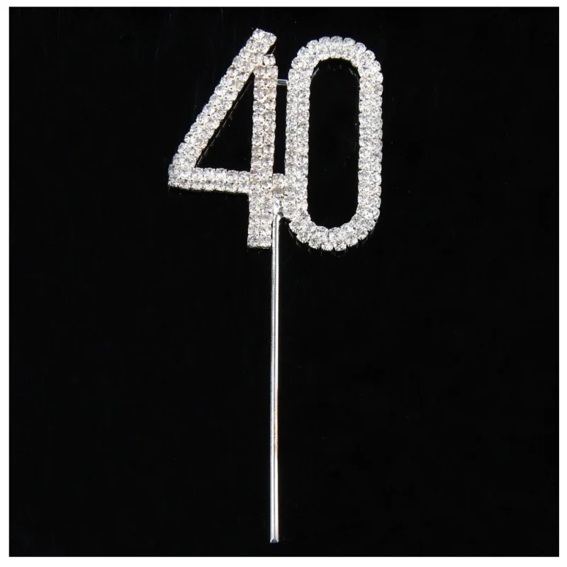 

Украшение с прозрачными стразами серебряный № 40, топ для торта на день рождения и 40-ю годовщину