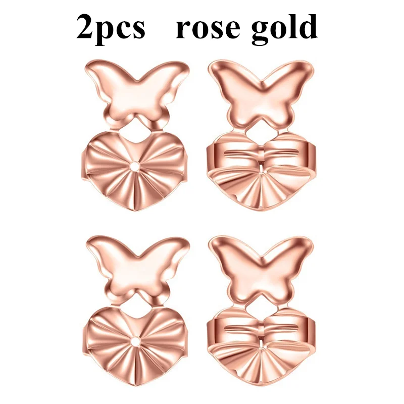 2pcs rose Seanuo, модные серьги-гвоздики золотистого и серебряного цвета, задняя гайка, подъем, гипоаллергенный, подходят для сережек, поддержка мочки уха, серьги для женщин - Окраска металла: 2pcs rose