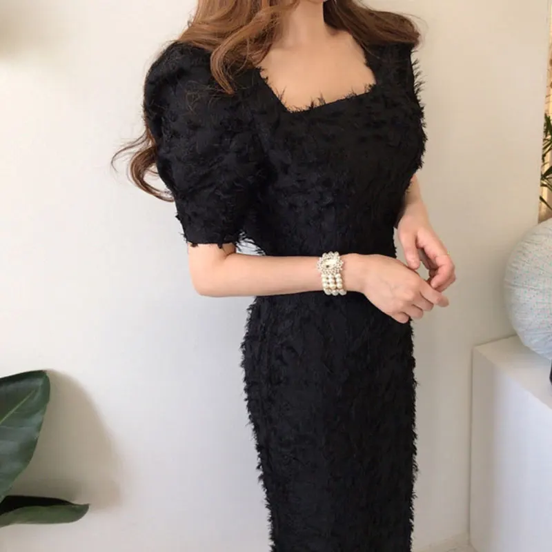 Женское платье средней длины в Корейском стиле облегающее с квадратным