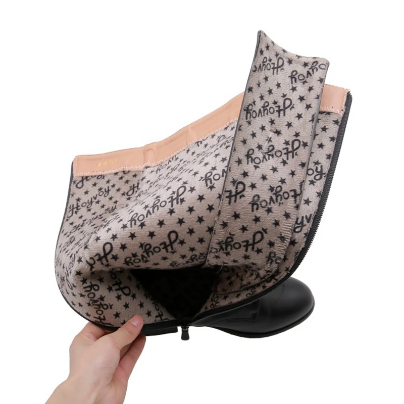 BLXQPYT Lacing Up Knee High Winter Boots Women Cosplay Shoes Zipper Black Square Heels Leather Footwear Big Size 32-46 | Обувь