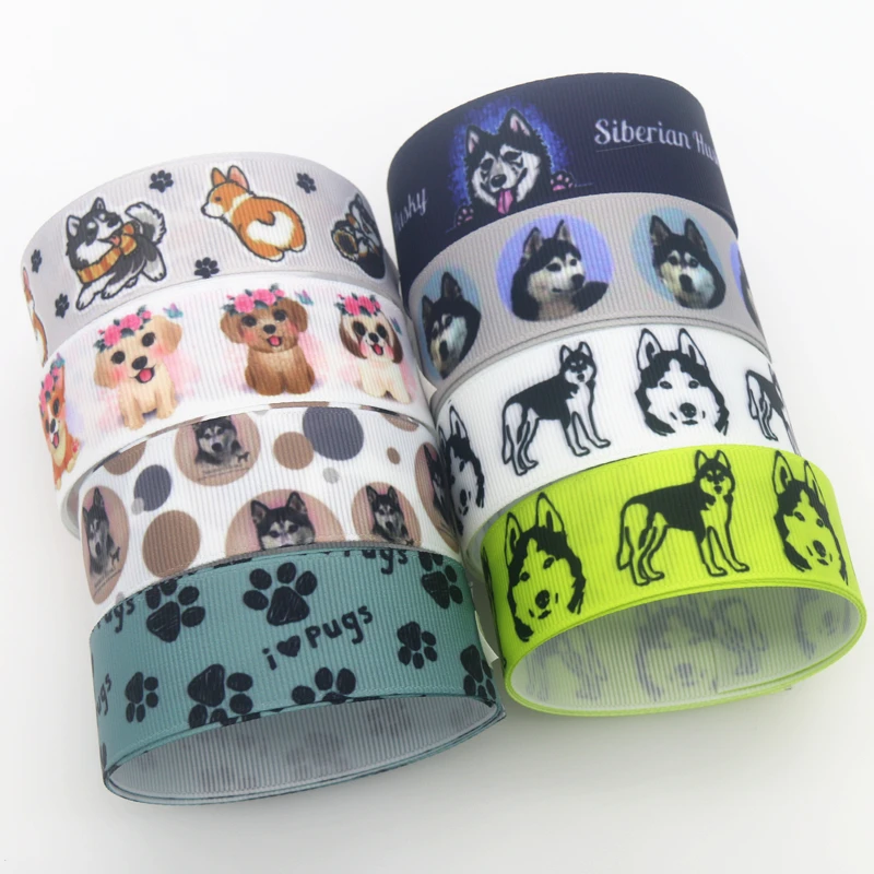 

DUWES 50yards Dog Siberian Husky Printed Grosgrain Ribbon Accessory Hairbow Headwear Decoration DIY Wholesale OEM D1441