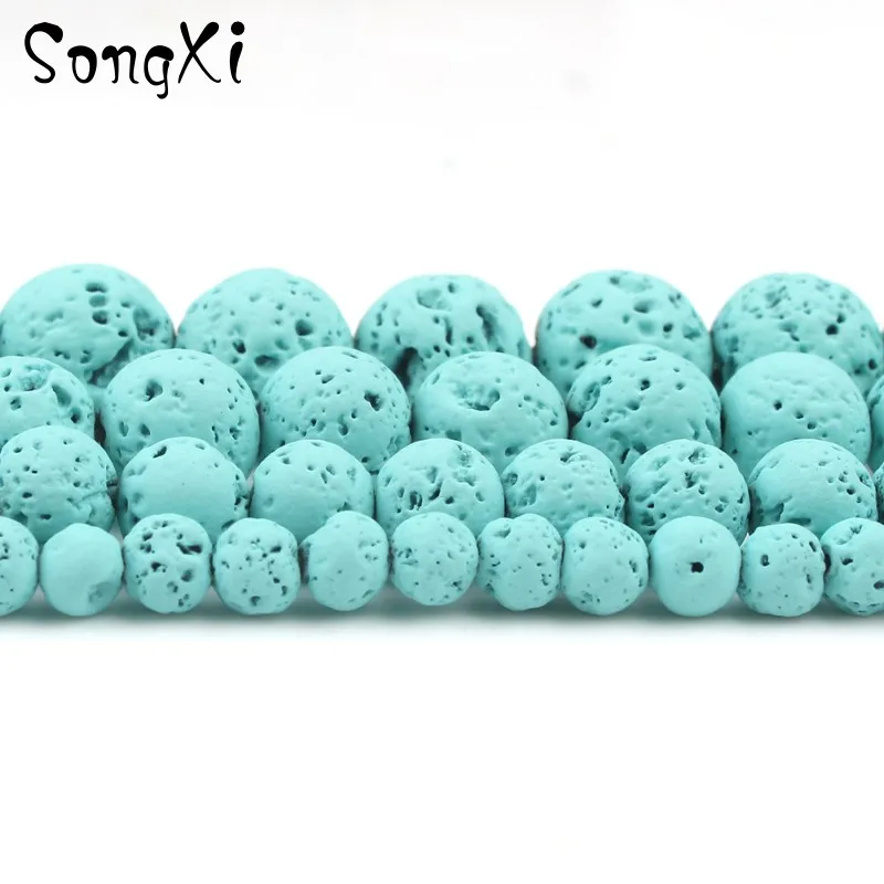 Натуральные вулканические каменные бусины из лавы с туркоизным цветом и резиновым круглым профилем для создания украшений DIY браслетов и ожерелий 4 6 8 10 мм, длиной 15 дюймов.