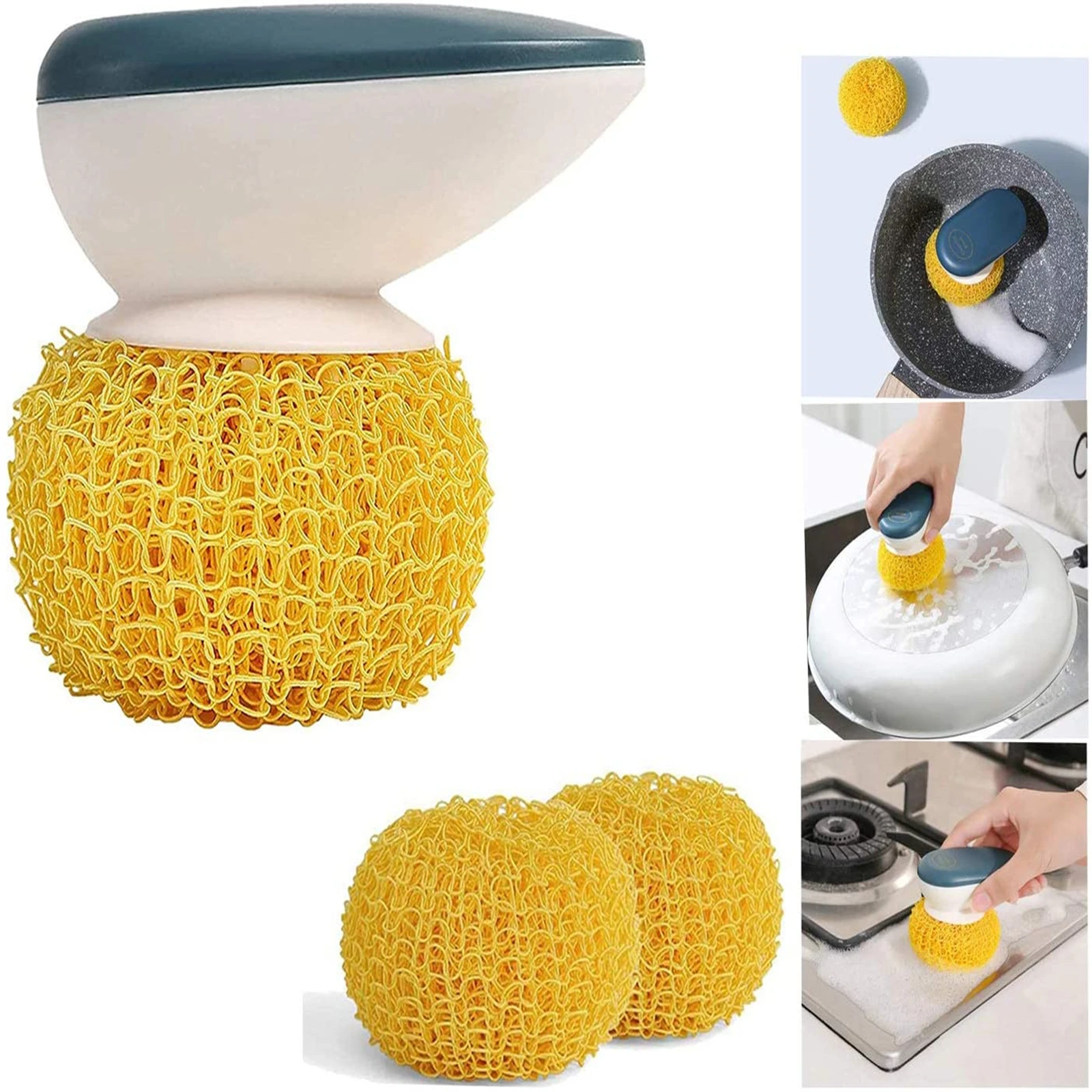 

Dish Cleaning Ball Nano Fiber Scrubber Pot Pan Dish Cookware Cleaning Tools Scratch Free, Scrubbing Pad With Plastic Handle