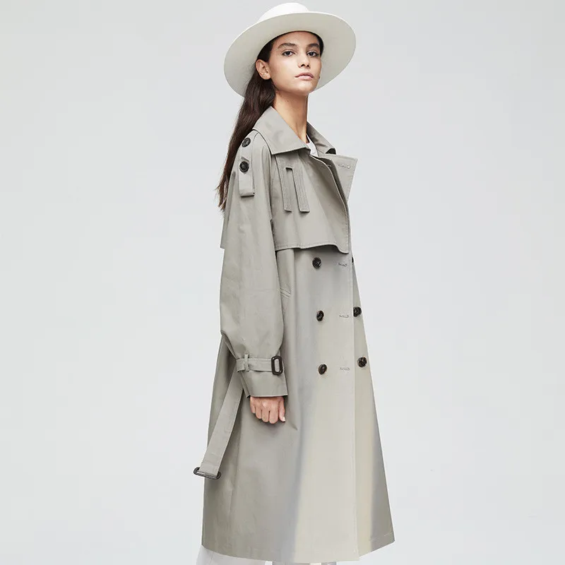 Женский двубортный Тренч хлопковое пальто с защитой от морщин Повседневная