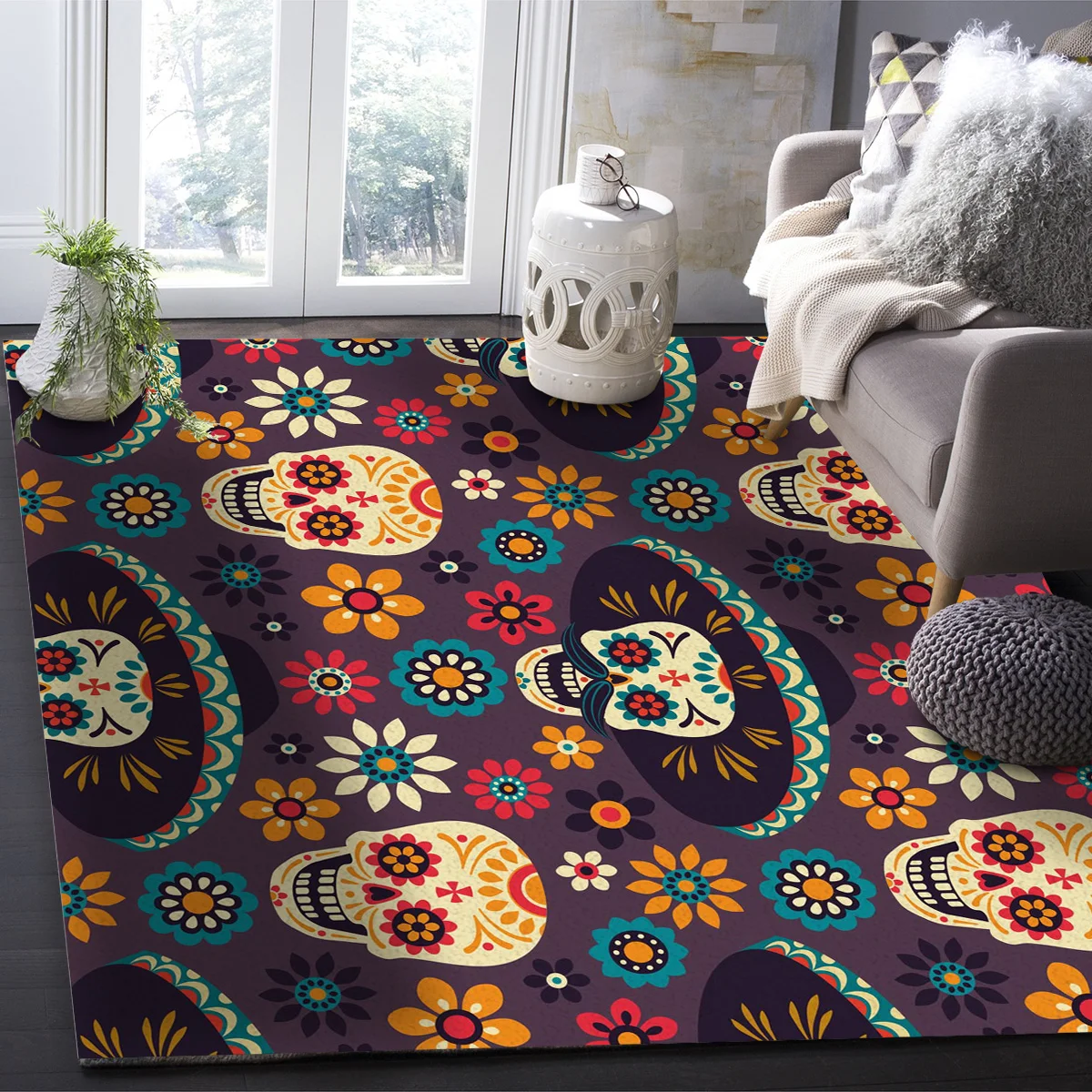 Круглая красная синяя плотная шляпа с изображением черепа цветов коврики для