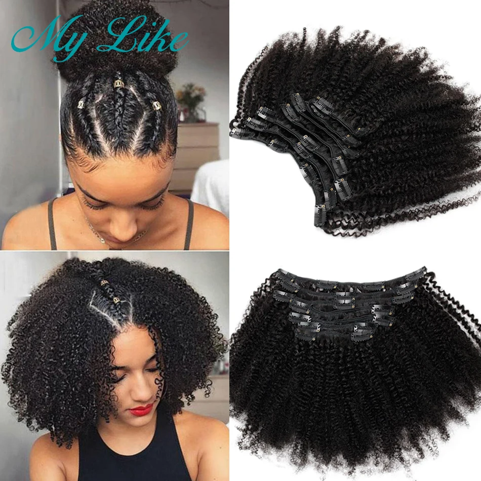 4b 4c Mongolian Afro Kinky Curly Hair Clip In Hair Extension Human Hair for Black Women Full Head 7Pcs/Set 120G Natural Color